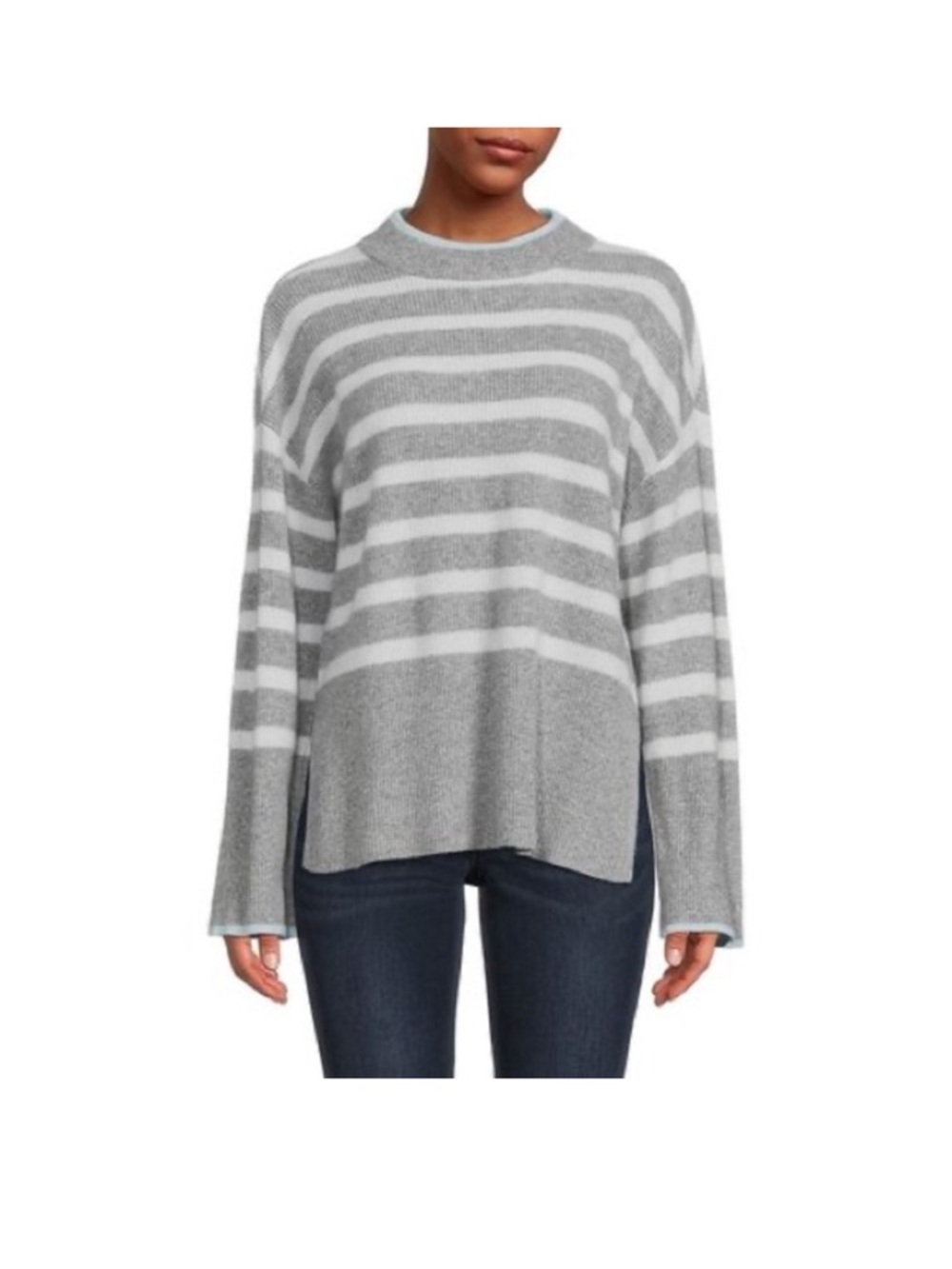 Design 365 100% Cashmere Sweater gray white stripe Saks off 5th size M